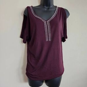 Cable & Gauge Cold Shoulder Beaded Blouse